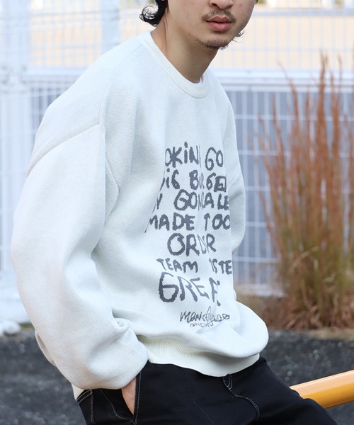 Mark Gonzales（マーク・ゴンザレス）の「【Mark Gonzales/マーク ゴンザレス】アートワークデザイン ジャガードニット クルーネック（ニット/セーター・メンズ・ネイビー系2/ブラック系4/アイボリー系3/アイボリー系2/ブラック系2/アイボリー系4/ネイビー系1/アイボリー系1/ブラック系3/ブラック系1/ダークグリーン系2/ダークグリーン系1・M/XL/L）」の7枚目の写真