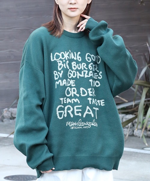 Mark Gonzales（マーク・ゴンザレス）の「【Mark Gonzales/マーク ゴンザレス】アートワークデザイン ジャガードニット クルーネック（ニット/セーター・メンズ・ネイビー系2/ブラック系4/アイボリー系3/アイボリー系2/ブラック系2/アイボリー系4/ネイビー系1/アイボリー系1/ブラック系3/ブラック系1/ダークグリーン系2/ダークグリーン系1・M/XL/L）」の10枚目の写真