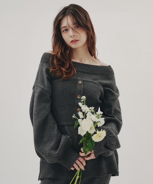 fupel（フぺル）の「bustier melange rib knit tops / ビスチェ付きメランジリブニットトップス(setup対応可)（ニット/セーター・レディース・チャコールグレー/ブラウン系その他・FREE）」の5枚目の写真