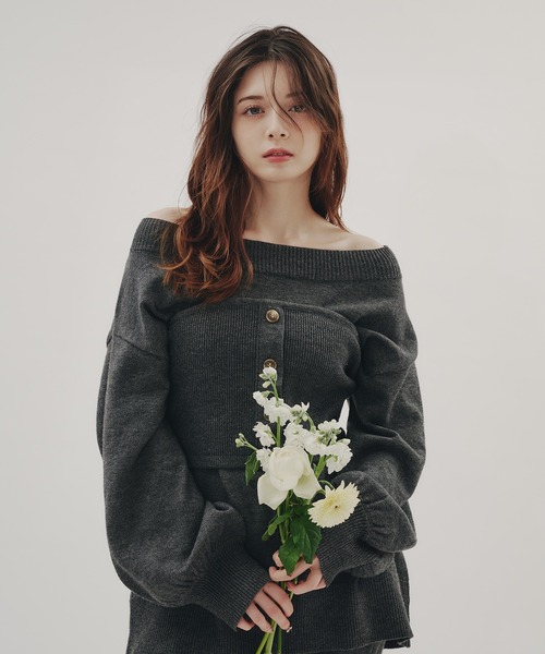 fupel（フぺル）の「bustier melange rib knit tops / ビスチェ付きメランジリブニットトップス(setup対応可)（ニット/セーター・レディース・チャコールグレー/ブラウン系その他・FREE）」の4枚目の写真