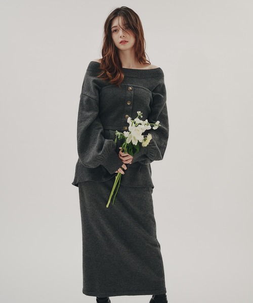 fupel（フぺル）の「bustier melange rib knit tops / ビスチェ付きメランジリブニットトップス(setup対応可)（ニット/セーター・レディース・チャコールグレー/ブラウン系その他・FREE）」の6枚目の写真