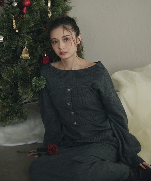 fupel（フぺル）の「bustier melange rib knit tops / ビスチェ付きメランジリブニットトップス(setup対応可)（ニット/セーター・レディース・チャコールグレー/ブラウン系その他・FREE）」の3枚目の写真