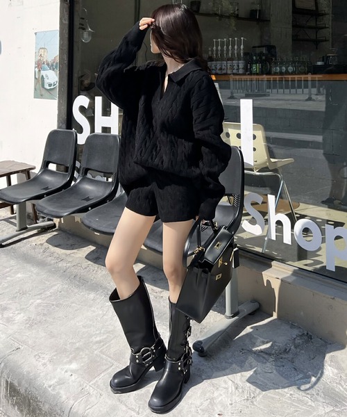 blackdia ocean(ブラックダイヤオーシャン)の「blackdia ocean ケーブル柄ニットxショートパンツ セットアップ(ニット/セーター・レディース・ブラック/ホワイト/グレー・FREE)」の10枚目の写真