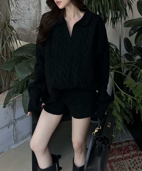 blackdia ocean(ブラックダイヤオーシャン)の「blackdia ocean ケーブル柄ニットxショートパンツ セットアップ(ニット/セーター・レディース・ブラック/ホワイト/グレー・FREE)」の11枚目の写真