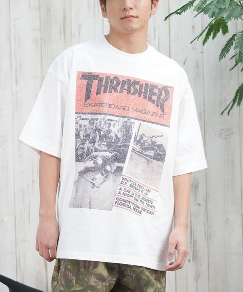 THRASHER(スラッシャー)の「【ムラサキスポーツ限定】THRASHER/スラッシャー 半袖Tシャツ/半袖Tee フロントプリント オーバーサイズ ユニセックス 252TH1ST036(Tシャツ/カットソー・メンズ・ブラック/アイボリー・XL/L/M)」の1枚目の写真