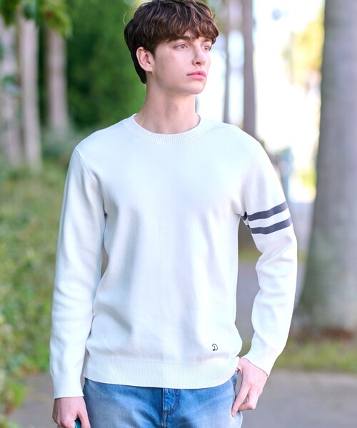 DRESSTERIOR（ドレステリア）の「◆コットンスムース アームラインクルーネックニット（ニット/セーター・メンズ・ブラック/ベージュ/サックスブルー/オフホワイト・91/92/90）」の2枚目の写真