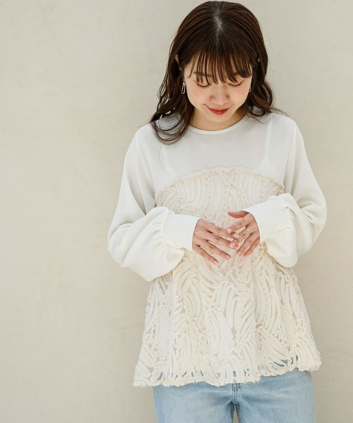 URBAN RESEARCH Sonny Label（アーバンリサーチサニーレーベル）の「『WEB限定』バテンレースドッキングペプラムプルオーバー（Tシャツ/カットソー・レディース・オフホワイト/ブラック・FREE）」の14枚目の写真