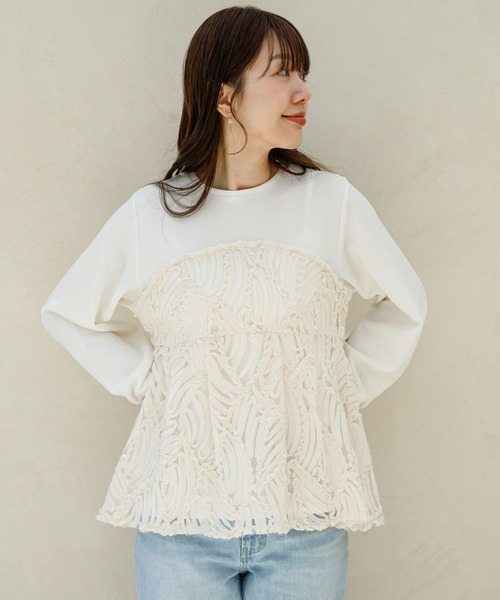 URBAN RESEARCH Sonny Label（アーバンリサーチサニーレーベル）の「『WEB限定』バテンレースドッキングペプラムプルオーバー（Tシャツ/カットソー・レディース・オフホワイト/ブラック・FREE）」の15枚目の写真