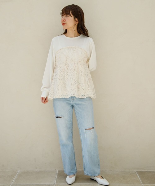 URBAN RESEARCH Sonny Label（アーバンリサーチサニーレーベル）の「『WEB限定』バテンレースドッキングペプラムプルオーバー（Tシャツ/カットソー・レディース・オフホワイト/ブラック・FREE）」の19枚目の写真