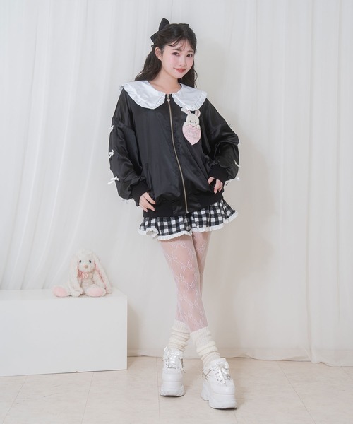 Honey Cinnamon(ハニーシナモン)の「袖リボンハニーちゃんセーラージップアップ(その他アウター・レディース・ピンク/ブラック・FREE)」の7枚目の写真