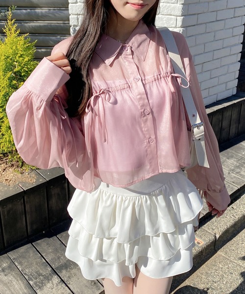 INGNI（イング）の「リボンラメシアーショートシャツ（シャツ/ブラウス・レディース・アイボリー/イエロー/ピンク/ブルー・M）」の14枚目の写真