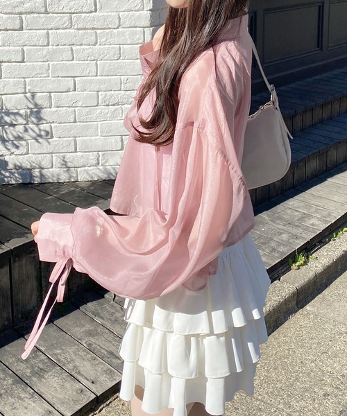 INGNI（イング）の「リボンラメシアーショートシャツ（シャツ/ブラウス・レディース・アイボリー/イエロー/ピンク/ブルー・M）」の5枚目の写真