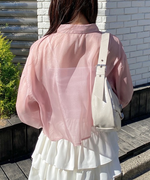 INGNI（イング）の「リボンラメシアーショートシャツ（シャツ/ブラウス・レディース・アイボリー/イエロー/ピンク/ブルー・M）」の6枚目の写真