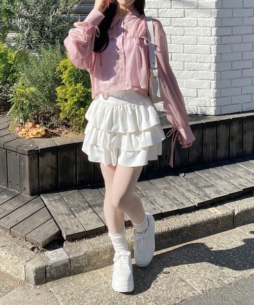 INGNI（イング）の「リボンラメシアーショートシャツ（シャツ/ブラウス・レディース・アイボリー/イエロー/ピンク/ブルー・M）」の8枚目の写真