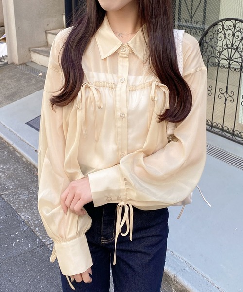 INGNI（イング）の「リボンラメシアーショートシャツ（シャツ/ブラウス・レディース・アイボリー/イエロー/ピンク/ブルー・M）」の9枚目の写真