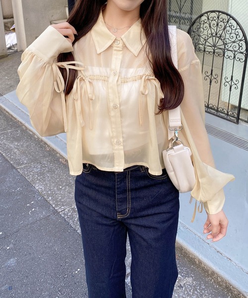 INGNI（イング）の「リボンラメシアーショートシャツ（シャツ/ブラウス・レディース・アイボリー/イエロー/ピンク/ブルー・M）」の10枚目の写真