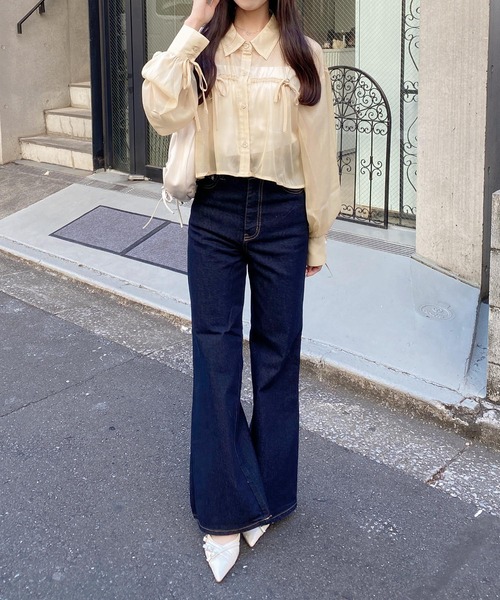 INGNI（イング）の「リボンラメシアーショートシャツ（シャツ/ブラウス・レディース・アイボリー/イエロー/ピンク/ブルー・M）」の12枚目の写真