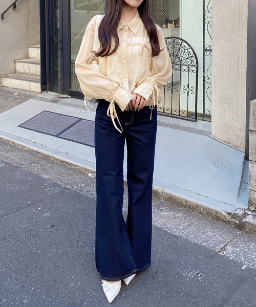 INGNI（イング）の「リボンラメシアーショートシャツ（シャツ/ブラウス・レディース・アイボリー/イエロー/ピンク/ブルー・M）」の13枚目の写真