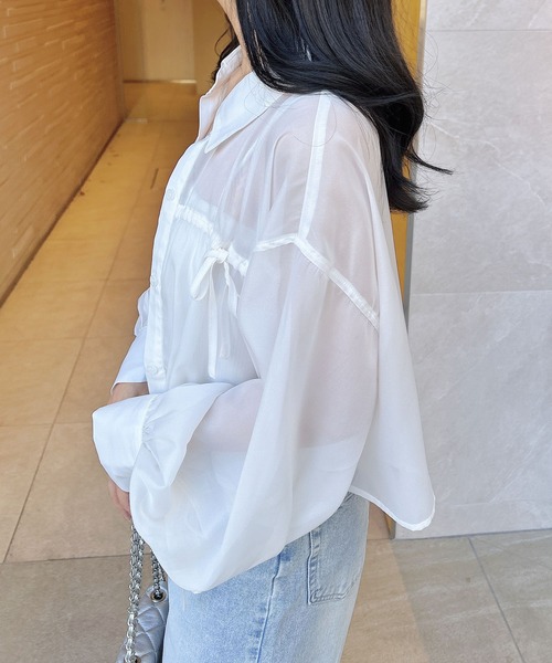 INGNI（イング）の「リボンラメシアーショートシャツ（シャツ/ブラウス・レディース・アイボリー/イエロー/ピンク/ブルー・M）」の21枚目の写真