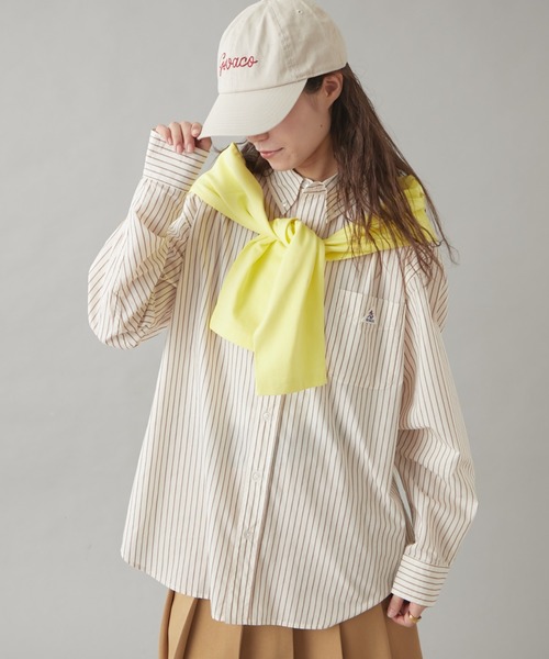 GEVACO(ゲバコ)の「【GEVACO】ベーシックオーバーサイズストライプシャツ(シャツ/ブラウス・レディース・イエロー/ネイビー/レッド/グリーン/ブラウン・SMALL/LARGE/MEDIUM)」の1枚目の写真