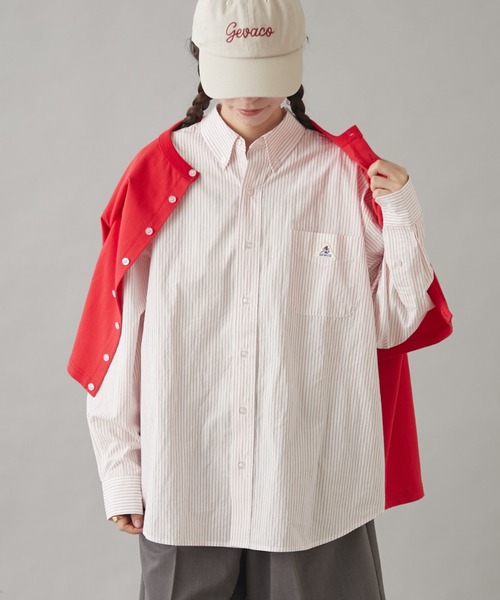 GEVACO(ゲバコ)の「【GEVACO】ベーシックオーバーサイズストライプシャツ(シャツ/ブラウス・レディース・イエロー/ネイビー/レッド/グリーン/ブラウン・SMALL/LARGE/MEDIUM)」の5枚目の写真