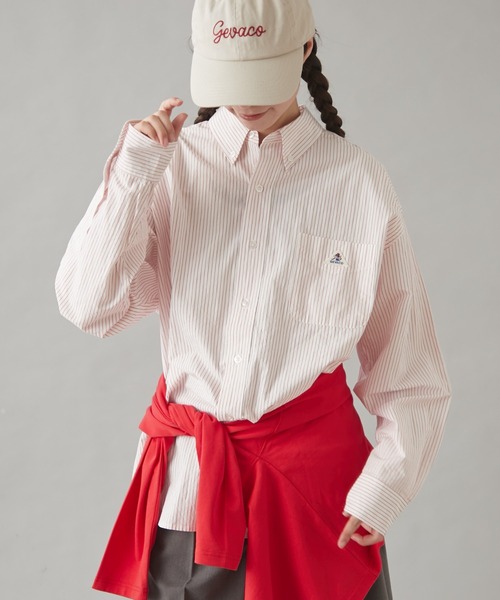 GEVACO(ゲバコ)の「【GEVACO】ベーシックオーバーサイズストライプシャツ(シャツ/ブラウス・レディース・イエロー/ネイビー/レッド/グリーン/ブラウン・SMALL/LARGE/MEDIUM)」の9枚目の写真