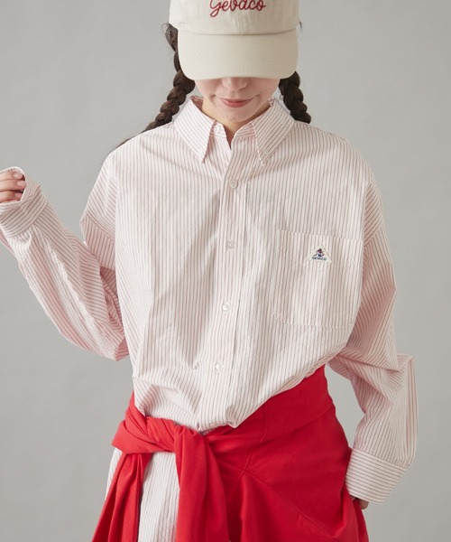 GEVACO(ゲバコ)の「【GEVACO】ベーシックオーバーサイズストライプシャツ(シャツ/ブラウス・レディース・イエロー/ネイビー/レッド/グリーン/ブラウン・SMALL/LARGE/MEDIUM)」の10枚目の写真