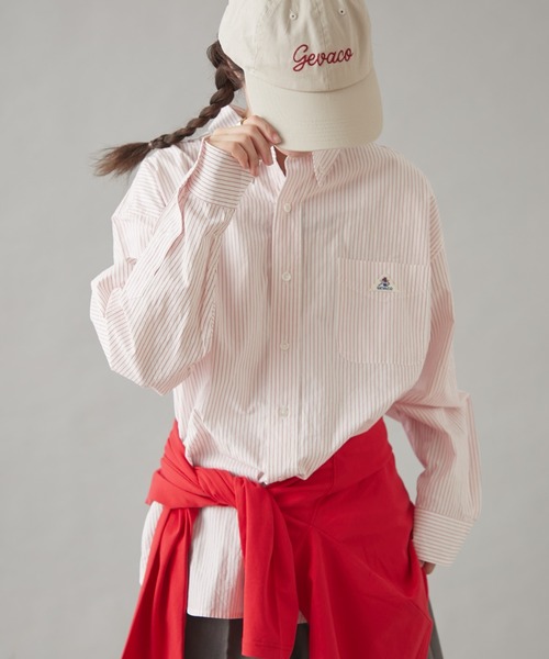 GEVACO(ゲバコ)の「【GEVACO】ベーシックオーバーサイズストライプシャツ(シャツ/ブラウス・レディース・イエロー/ネイビー/レッド/グリーン/ブラウン・SMALL/LARGE/MEDIUM)」の11枚目の写真