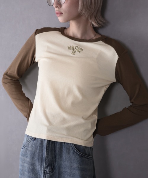 Ulysses(ユリシス)の「バイカラーロングスリーブカットソー(Tシャツ/カットソー・レディース・ブラック/ブラウン/ネイビー/グレー・L/M)」の3枚目の写真