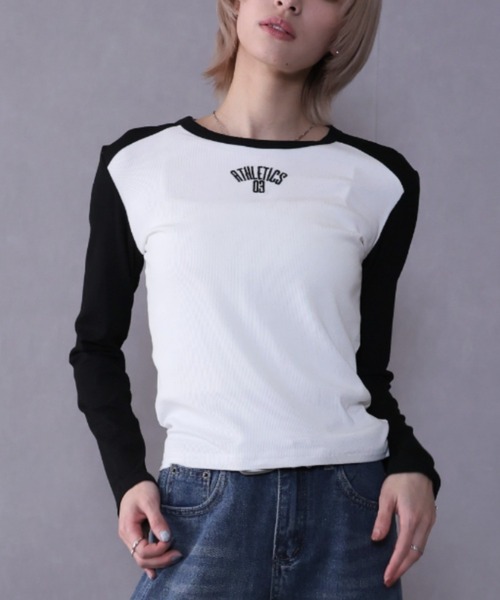 Ulysses(ユリシス)の「バイカラーロングスリーブカットソー(Tシャツ/カットソー・レディース・ブラック/ブラウン/ネイビー/グレー・L/M)」の1枚目の写真