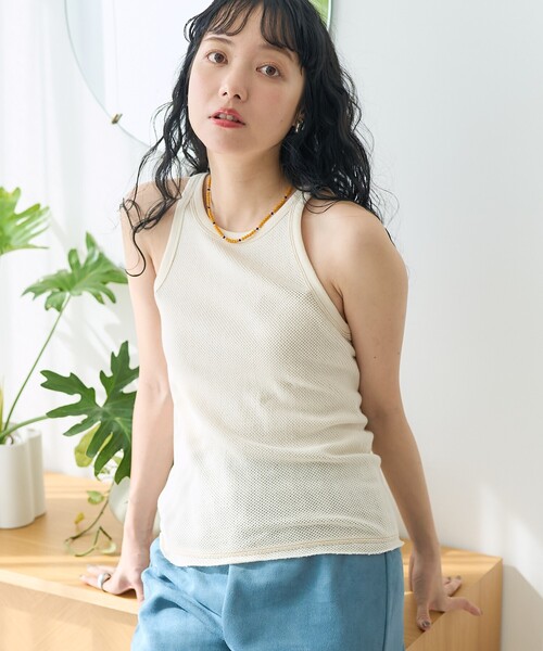 FREAK'S STORE(フリークスストア)の「メッシュタンクトップ/アメリカンスリーブタンクトップ(タンクトップ・レディース・オフホワイト/ブラック/サックスブルー・フリ-)」の2枚目の写真