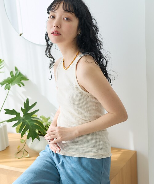 FREAK'S STORE(フリークスストア)の「メッシュタンクトップ/アメリカンスリーブタンクトップ(タンクトップ・レディース・オフホワイト/ブラック/サックスブルー・フリ-)」の6枚目の写真