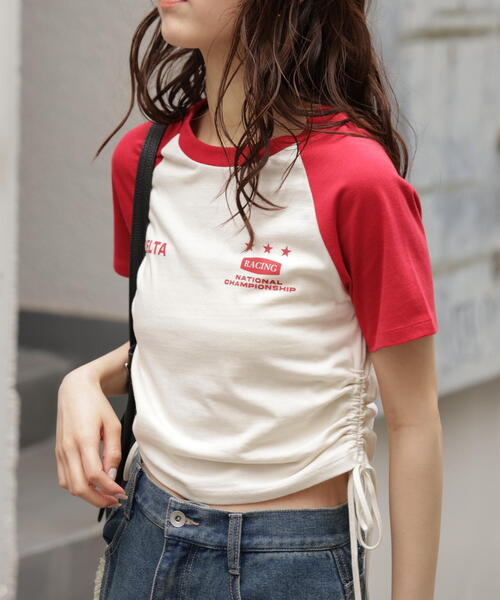 FREE'S MART(フリーズマート)の「ドロストラグランTシャツ(Tシャツ/カットソー・レディース・ホワイト/レッド/ブルー/ブラック・FREE)」の1枚目の写真