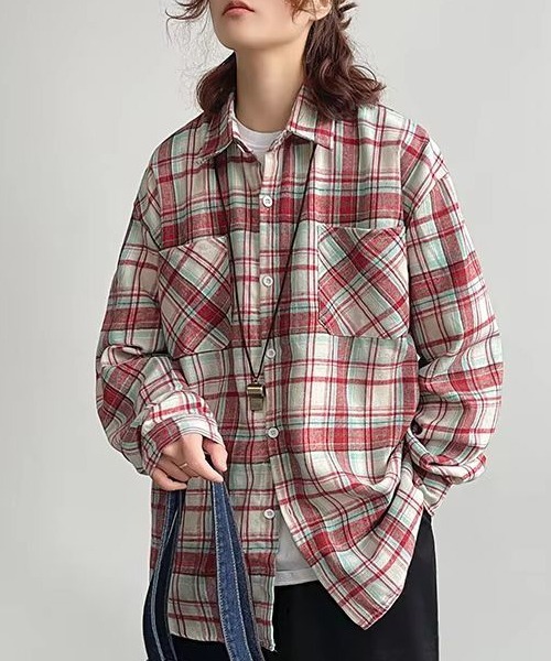 WARAIJOGO(ワライジョウゴ)の「【WARAIJOGO】ルーズシルエットネルチェック長袖シャツ/ネルシャツ004(NEZ)(シャツ/ブラウス・メンズ・イエロー/レッド/ブルー・FREE)」の17枚目の写真