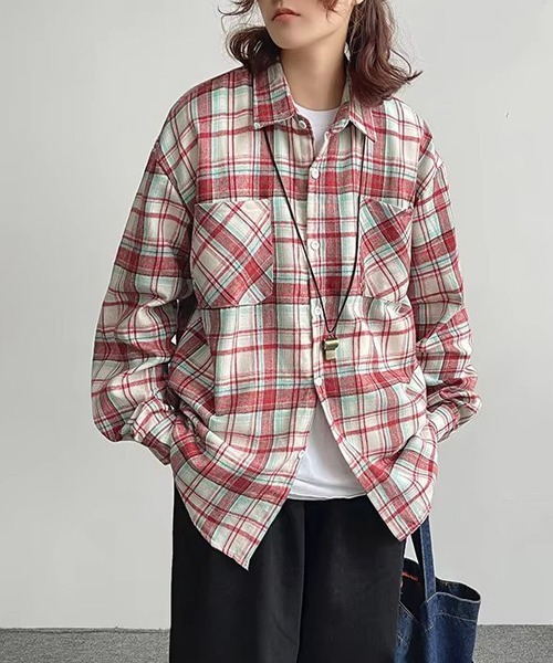WARAIJOGO(ワライジョウゴ)の「【WARAIJOGO】ルーズシルエットネルチェック長袖シャツ/ネルシャツ004(NEZ)(シャツ/ブラウス・メンズ・イエロー/レッド/ブルー・FREE)」の18枚目の写真