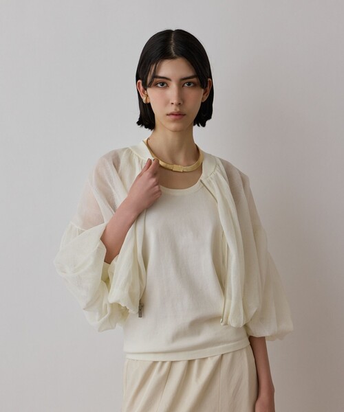 GRACE CONTINENTAL（グレースコンチネンタル）の「シアーニットバルーンジャケット（ブルゾン・レディース・ブラック/ピンク/ホワイト・36）」の2枚目の写真