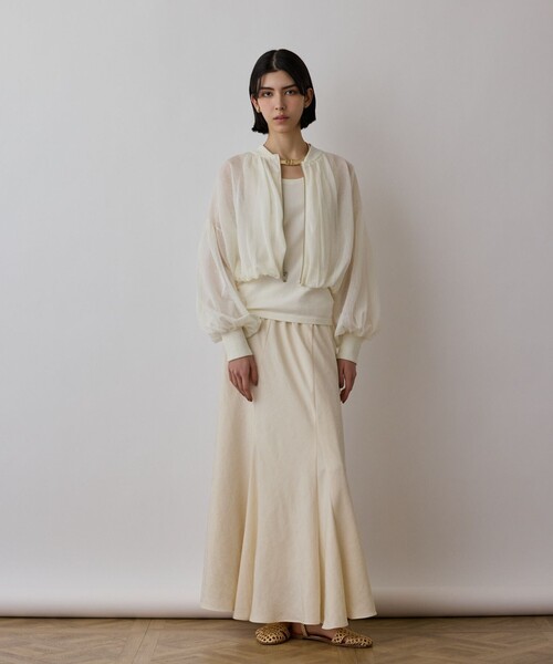 GRACE CONTINENTAL（グレースコンチネンタル）の「シアーニットバルーンジャケット（ブルゾン・レディース・ブラック/ピンク/ホワイト・36）」の6枚目の写真