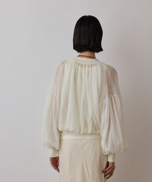 GRACE CONTINENTAL（グレースコンチネンタル）の「シアーニットバルーンジャケット（ブルゾン・レディース・ブラック/ピンク/ホワイト・36）」の10枚目の写真