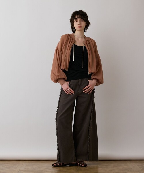 GRACE CONTINENTAL（グレースコンチネンタル）の「シアーニットバルーンジャケット（ブルゾン・レディース・ブラック/ピンク/ホワイト・36）」の19枚目の写真