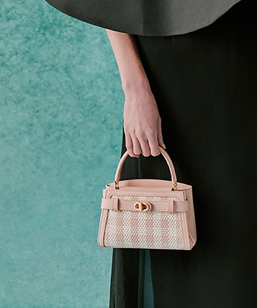 ☆CHARLES&KEITH★Aubrielle Checkered Top Handle Bag/送料込 Black Aubrielle Metallic-Buckle Top Handle Bag - CHARLES