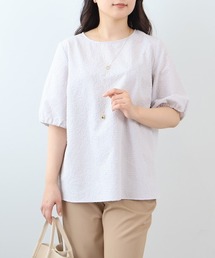 fleur by mint breeze（フルールバイミントブリーズ）の「【L～5L 大きいサイズ】ドライサッカーギャザースリーブブラウス 半袖 春夏（シャツ/ブラウス・レディース）」