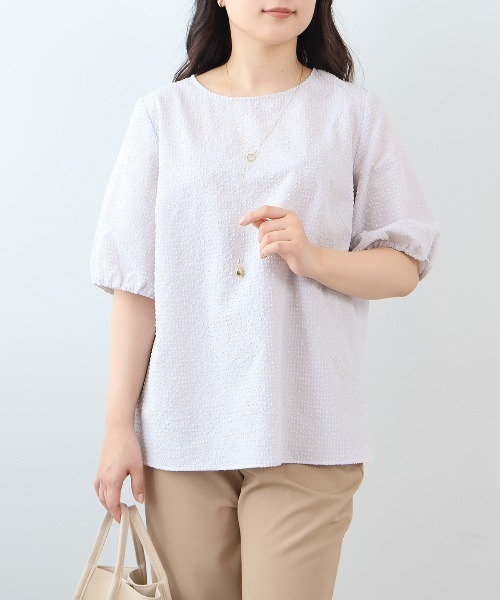 【fleur】【Ｌ〜５Ｌ】ドライサッカーギャザースリーブブラウス セール】【L～5L 大きいサイズ】ドライサッカーギャザースリーブ