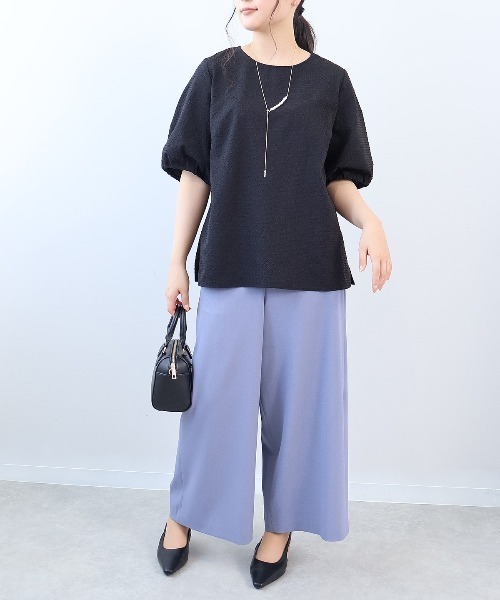 ブラウス シャツ 「L〜5L 大きいサイズ」ドライサッカーギャザースリーブブラウス 半袖 春夏 レディース セール】【L～5L 大きいサイズ】ドライサッカーギャザースリーブ