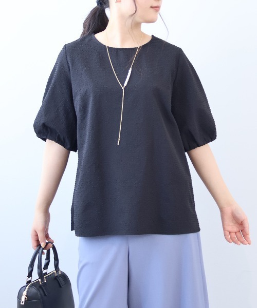 ブラウス シャツ 「L〜5L 大きいサイズ」ドライサッカーギャザースリーブブラウス 半袖 春夏 レディース セール】【L～5L 大きいサイズ】ドライサッカーギャザースリーブ