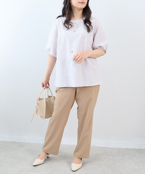 【fleur】【Ｌ〜５Ｌ】ドライサッカーギャザースリーブブラウス セール】【L～5L 大きいサイズ】ドライサッカーギャザースリーブ