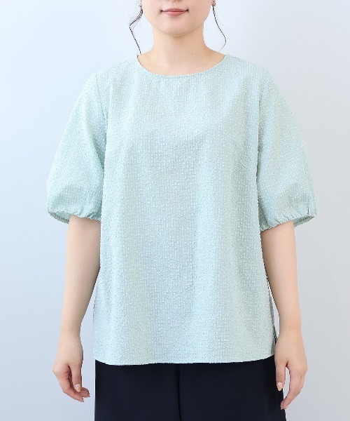 ブラウス シャツ 「L〜5L 大きいサイズ」ドライサッカーギャザースリーブブラウス 半袖 春夏 レディース セール】【L～5L 大きいサイズ】ドライサッカーギャザースリーブ