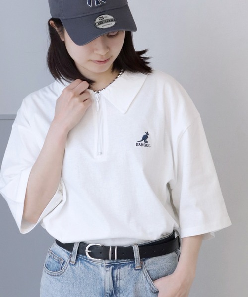 KANGOL(カンゴール)の「【KANGOL/カンゴール】 ワンポイント刺繍 ハーフジップ 半袖 ポロシャツ(ポロシャツ・メンズ・ホワイト×ブラック/ホワイト/チャコールグレー/ネイビー/ブラック/ブラック×ホワイト・M/XL/L)」の2枚目の写真