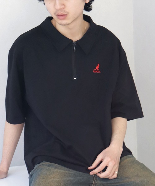 KANGOL(カンゴール)の「【KANGOL/カンゴール】 ワンポイント刺繍 ハーフジップ 半袖 ポロシャツ(ポロシャツ・メンズ・ホワイト×ブラック/ホワイト/チャコールグレー/ネイビー/ブラック/ブラック×ホワイト・M/XL/L)」の4枚目の写真