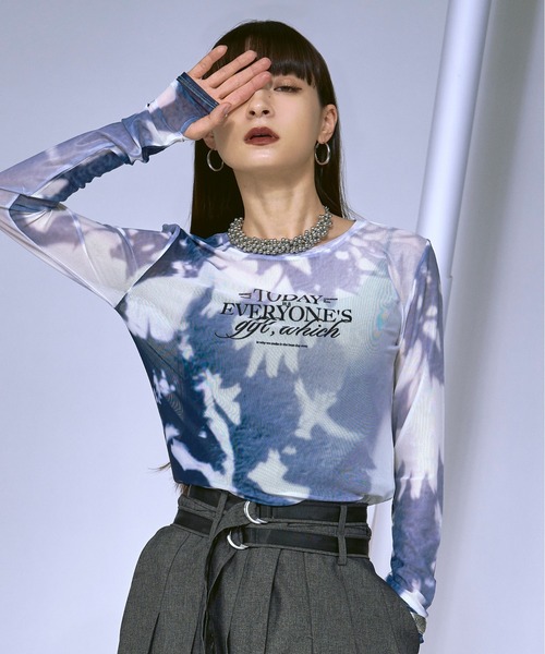 Ezick(エジック)の「Nuance spring ロゴニュアンスシアートップス(Tシャツ/カットソー・レディース・ピンク/ネイビー/ブラック・FREE)」の2枚目の写真