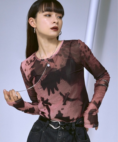 Ezick(エジック)の「Nuance spring ロゴニュアンスシアートップス(Tシャツ/カットソー・レディース・ピンク/ネイビー/ブラック・FREE)」の3枚目の写真